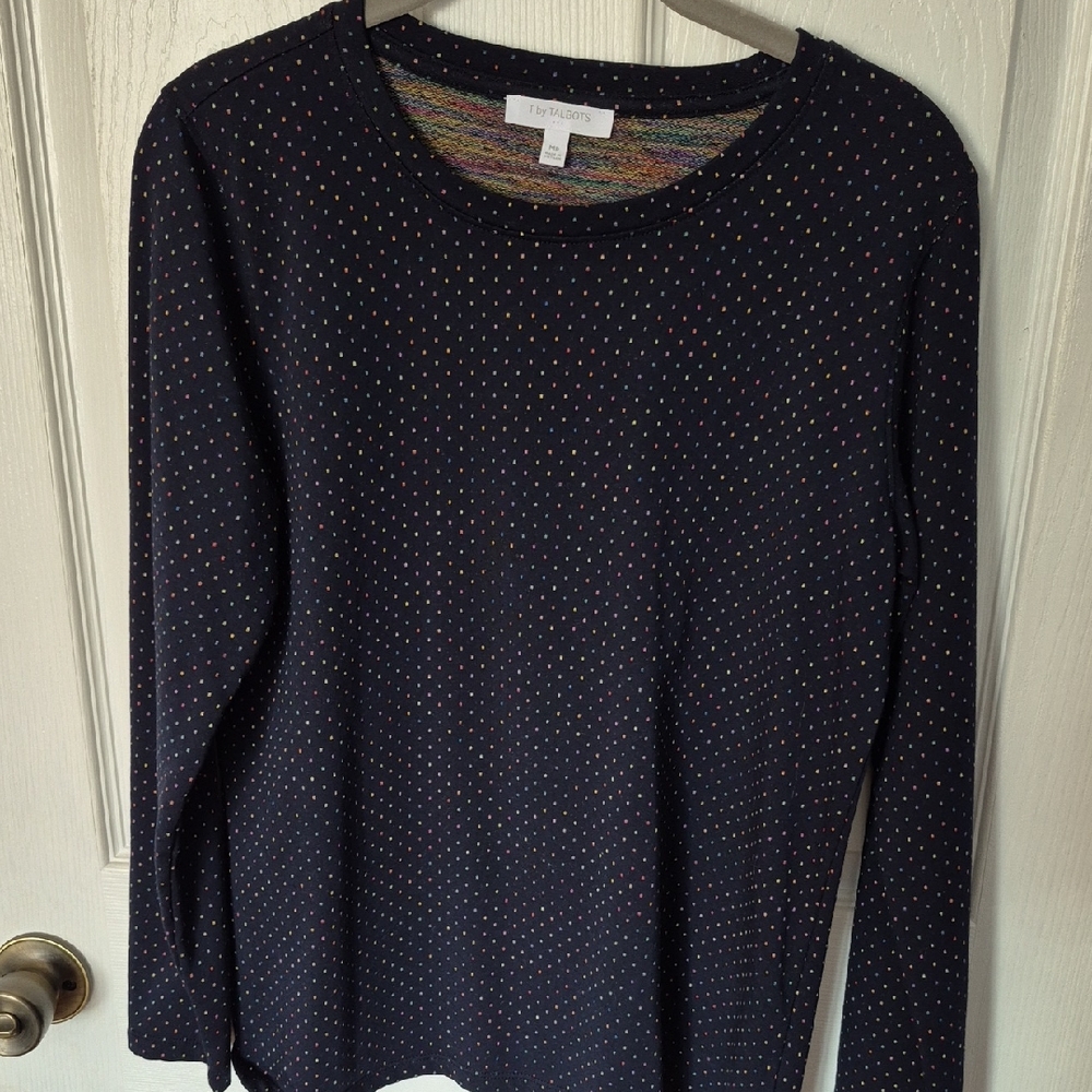 Talbots Navy Long Sleeve Top with Multicolor Dots